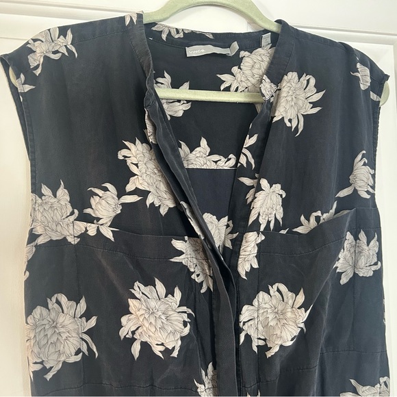 Vince 100% Silk Floral Sleeveless Jumpsuit in Navy - Picture 8 of 10